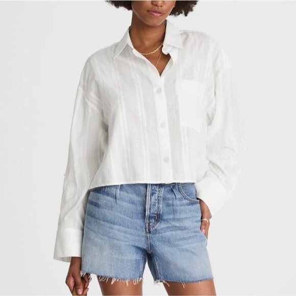Madewell Tops - NWT Madewell Sz XS White Straight-Hem Shirt in Cotton Dobby Boxy Sheer NV345